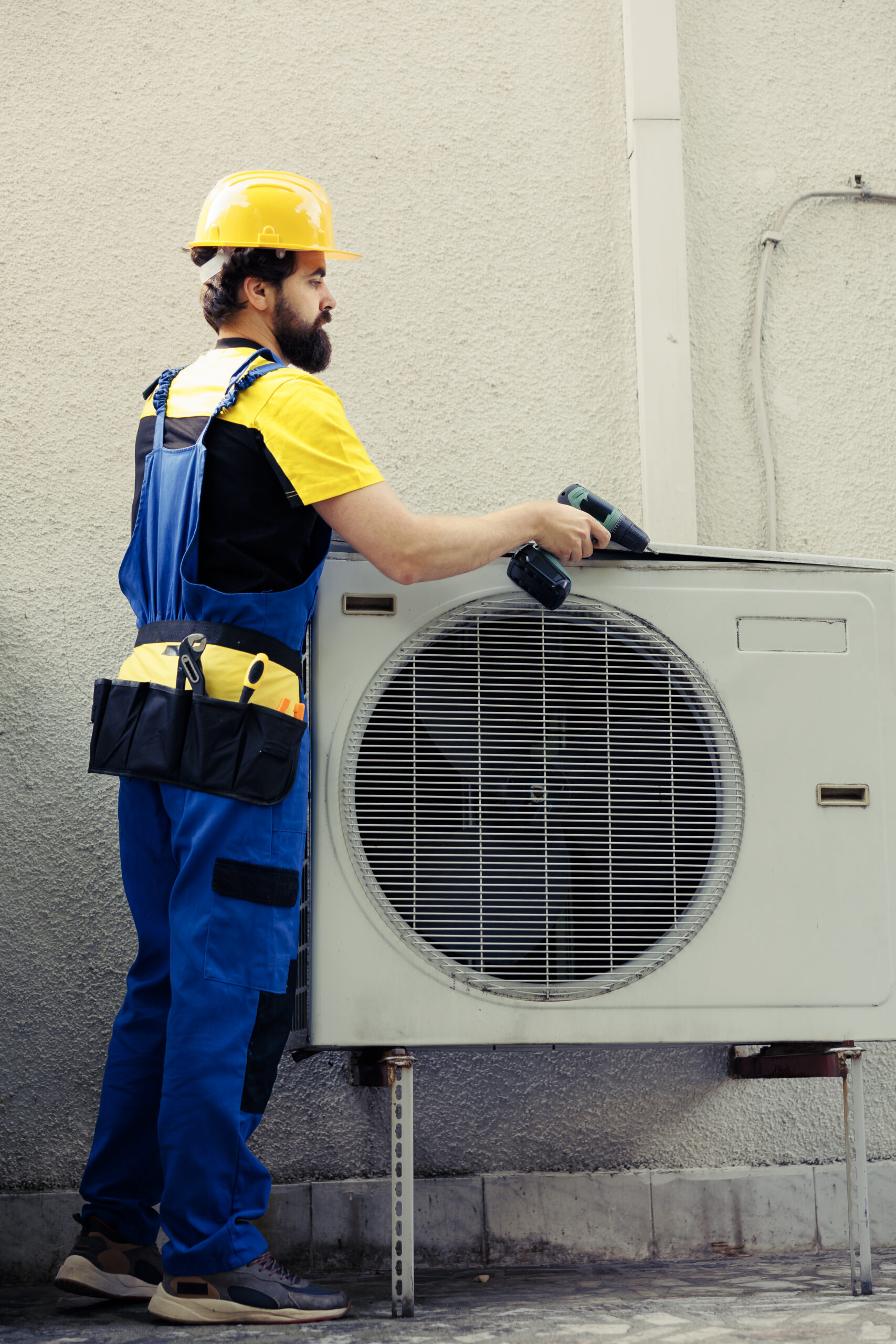 Technician working on air conditioner